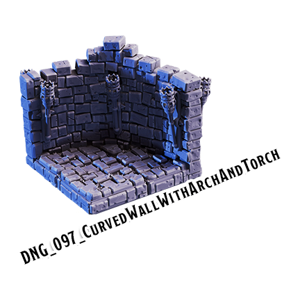 Curved Wall With Arch And Torch – Dungeon 3D-printet terræn (DNG_097)