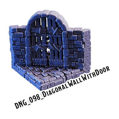 Diagonal Wall With Door – Dungeon 3D-printet terræn (DNG_098)