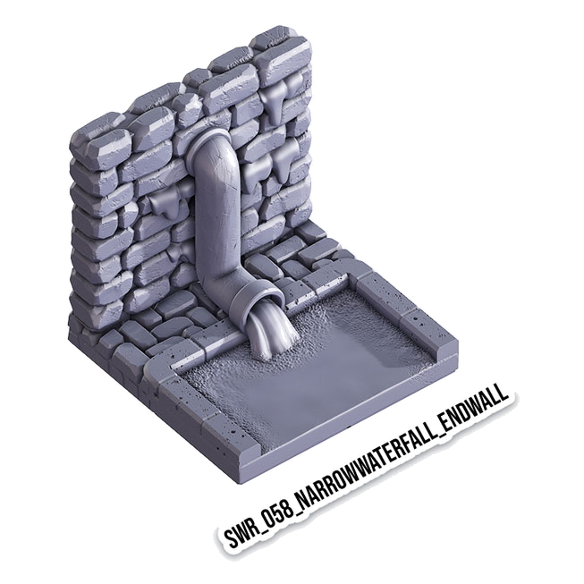 Narrow Waterfall End Wall – Sewers 3D-printet terræn (SWR_058)